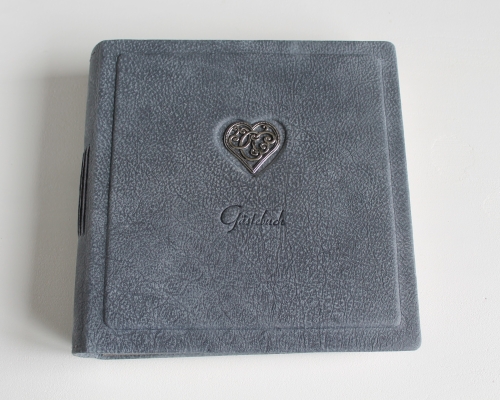 Preview: Gästebuch - Album "Herz" aus grauem Büffelleder, mittelgroß